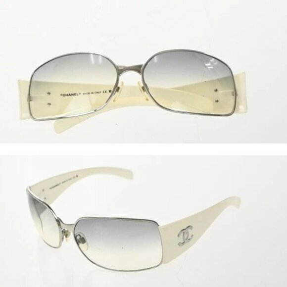 CHANEL CC Logo Sunglasses Eye Wear Plastic White Gray Italy 4115 05RF985